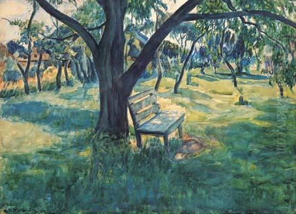 Bench By A Tree Oil Painting by Maurice Minkowski