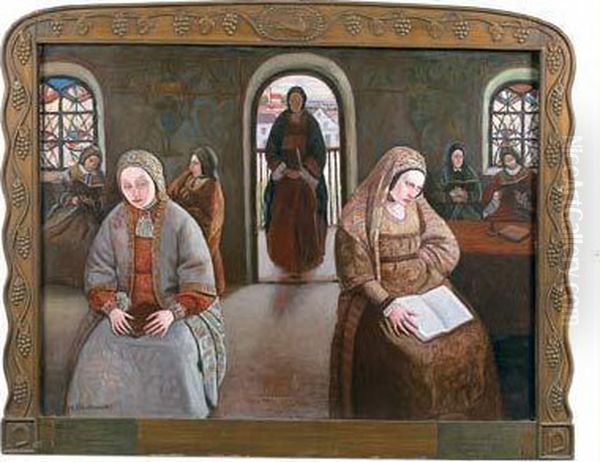 In The Women's Shul Oil Painting by Maurice Minkowski