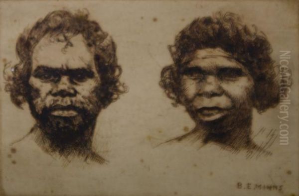 Aboriginal Couple Oil Painting by Benjamin Edwin Minns