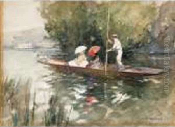 Punting On The Thames Oil Painting by Benjamin Edwin Minns