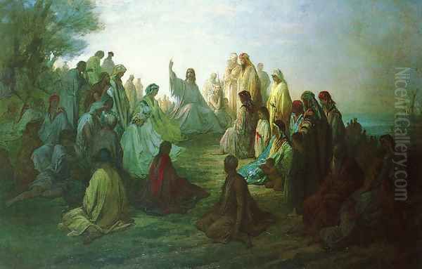 Jesus Prechant Sur La Montagne (Jesus Preaching on the Mount) Oil Painting by Gustave Dore