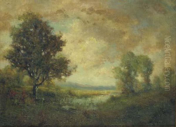 A Barbizon Landscape At Dusk Oil Painting by Robert Crannell Minor