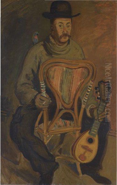 Musician With Parakeet Oil Painting by Abraham Mintchine