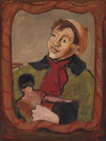 Boy With A Doll Oil Painting by Abraham Mintchine