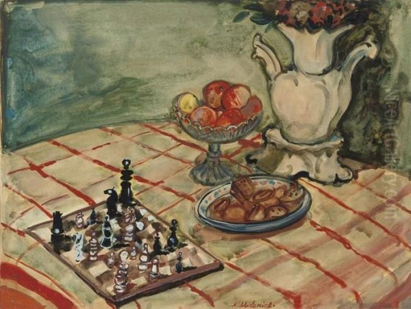 Still Life With Chess-board Oil Painting by Abraham Mintchine