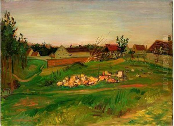 Village Landscape Oil Painting by Abraham Mintchine