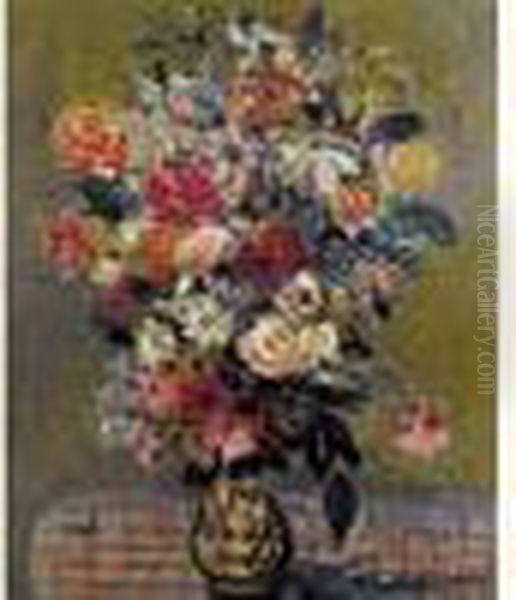 Flower Vase Oil Painting by Abraham Mintchine