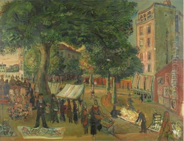 The Market, Place D'alleray, Paris Oil Painting by Abraham Mintchine