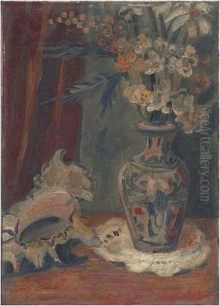 Vase De Fleurs Et Coquillage Oil Painting by Abraham Mintchine