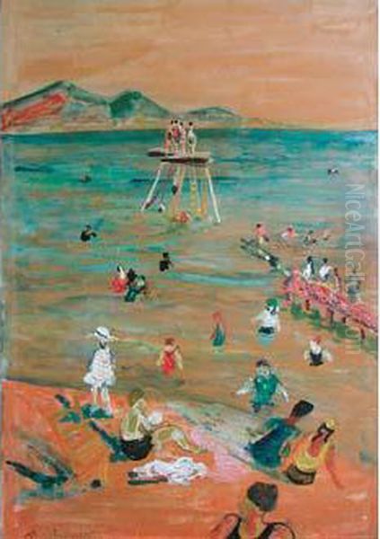 Vue De La Plage De Frejus Oil Painting by Abraham Mintchine