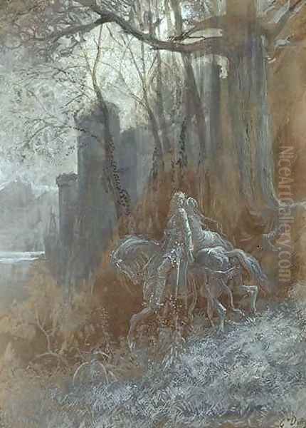 Geraint and Enid Ride Away Oil Painting by Gustave Dore