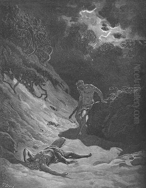 The Murder of Abel Oil Painting by Gustave Dore