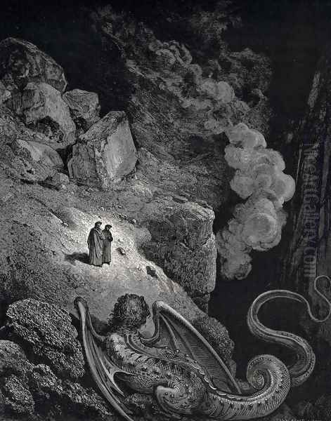 The Inferno, Canto 17, line 7: Forthwith that image vile of fraud appear'd Oil Painting by Gustave Dore