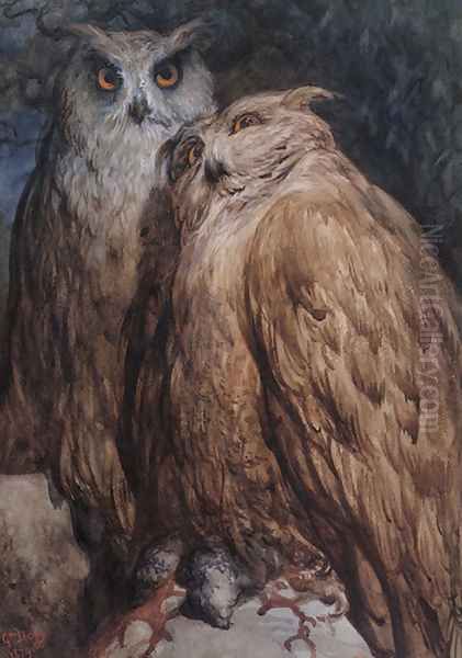 Two Owls Oil Painting by Gustave Dore