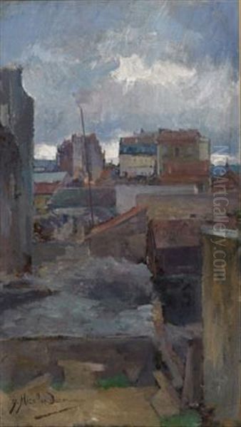 City Rooftops Oil Painting by Jose Miralles Darmanin