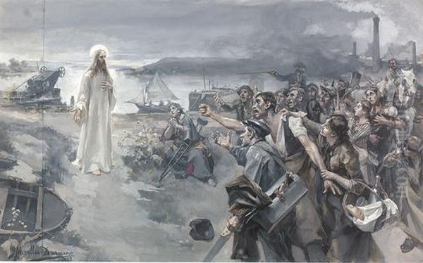 Christus Spricht Zum Leidenden Arbeitervolk. Oil Painting by Jose Miralles Darmanin