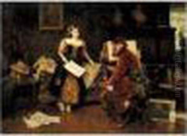 La Leccion De Musica (the Music Lesson) Oil Painting by Jose Miralles Darmanin