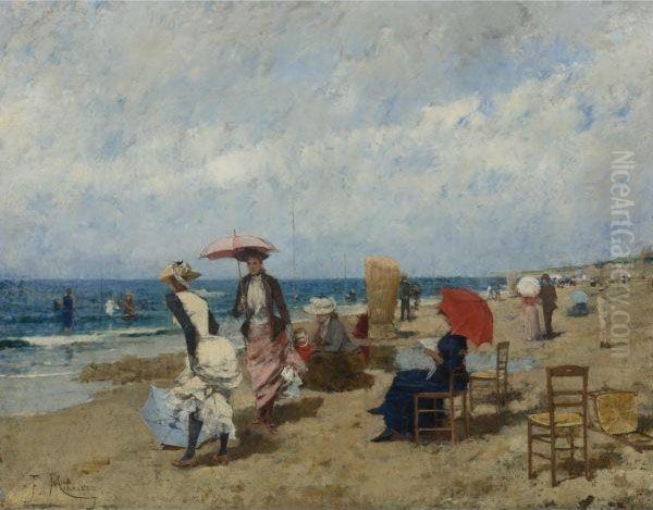 Summer On The Beach Oil Painting by Francisco Miralles Galup