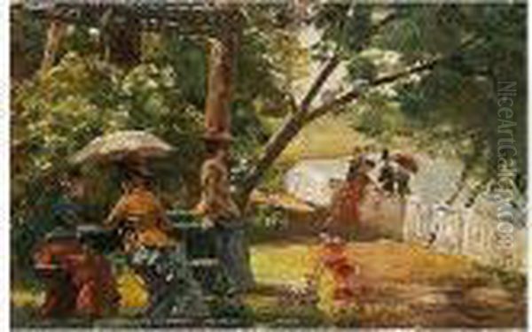 Tarde En Un Jardin Parisino Oil Painting by Francisco Miralles Galup