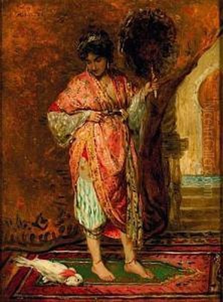 Jeune Orientale A L'eventail Oil Painting by Francisco Miralles Galup