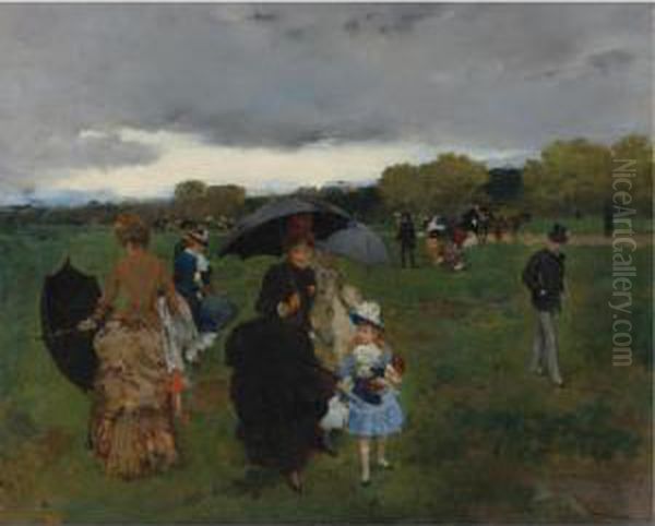 The Upcoming Storm On The Bois De Boulogne Oil Painting by Francisco Miralles Galup