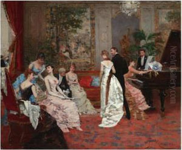 Fiesta Elegante (an Elegant Soiree) Oil Painting by Francisco Miralles Galup