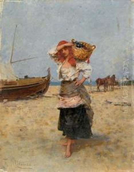 Pescadora (fishergirl) Oil Painting by Francisco Miralles Galup