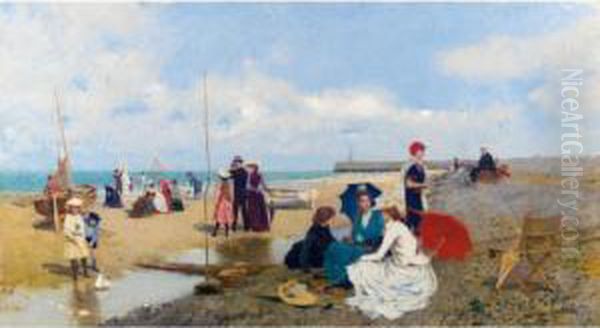 Tarde En La Playa (an Afternoon On The Beach) Oil Painting by Francisco Miralles Galup