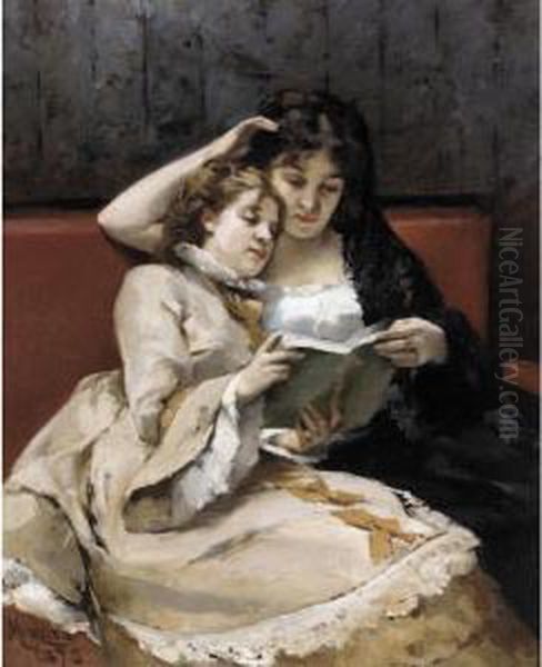 Mother And Daughter Oil Painting by Francisco Miralles Galup