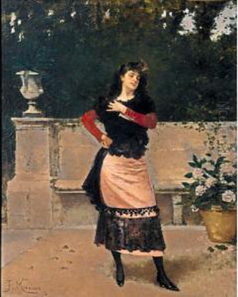 Manola (spanish Lady) Oil Painting by Francisco Miralles Galup