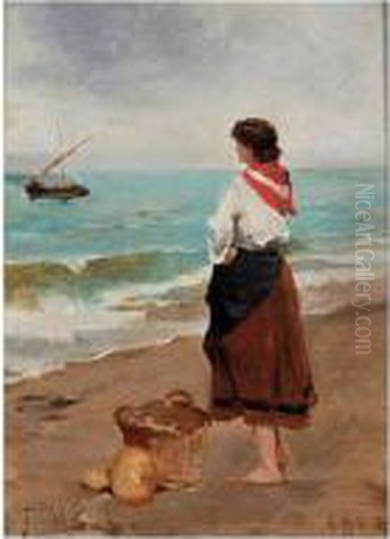 Fisherwomen Oil Painting by Francisco Miralles Galup