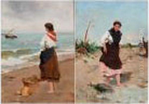 Fisherwomen Oil Painting by Francisco Miralles Galup