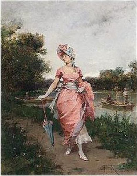 Un Paseo Por El Rio (a Walk By The River) Oil Painting by Francisco Miralles Galup