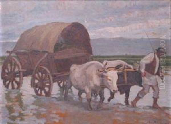 Crossing The River Oil Painting by Gore Mircescu