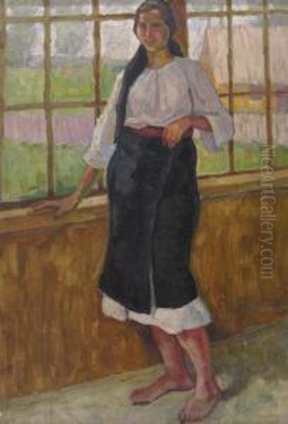 Ileana At The Window Oil Painting by Gore Mircescu