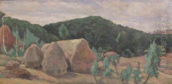 Hay Stacks Oil Painting by Gore Mircescu