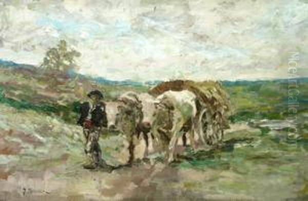 Cart With Oxen Oil Painting by Gore Mircescu