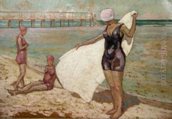 On The Beach Oil Painting by Gore Mircescu