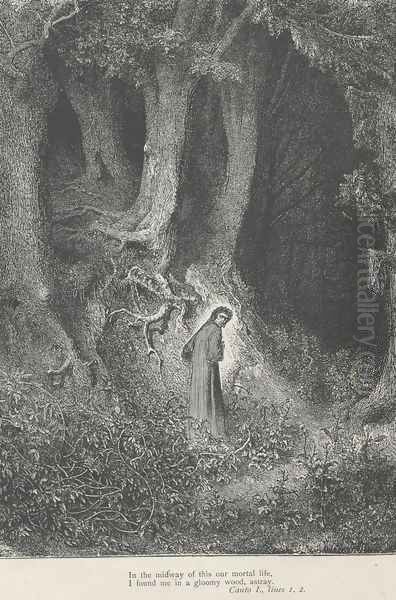 I found me in a gloomy wood, astray. (Canto I,. line 2) Oil Painting by Gustave Dore