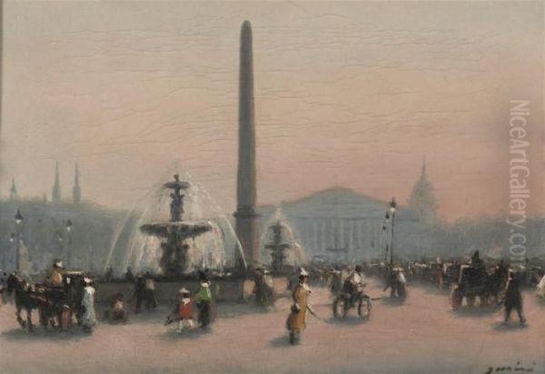 A Busy Day On Place De La Concorde, Paris Oil Painting by Joaquin Miro