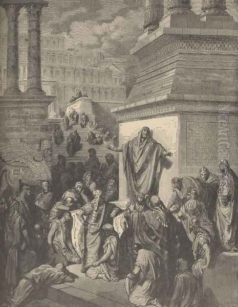 Jonah Calling Nineveh To Repentance Oil Painting by Gustave Dore