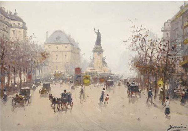 Place De La Republique, Paris Oil Painting by Gaspar Miro Y Lleo