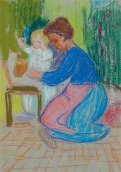 Femme Et Enfant Oil Painting by Jean Misceslas Peske