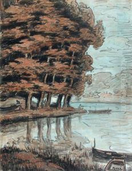 Paysage Au Bord De L'eau Oil Painting by Jean Misceslas Peske