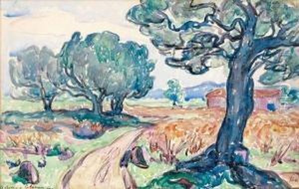 Le Chemin O Cabanon, Var Oil Painting by Jean Misceslas Peske