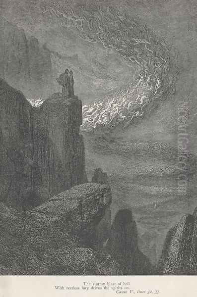 The stormy blast of hell (Canto V., line 32) Oil Painting by Gustave Dore