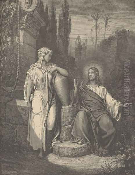 Jesus And The Woman Of Samaria Oil Painting by Gustave Dore