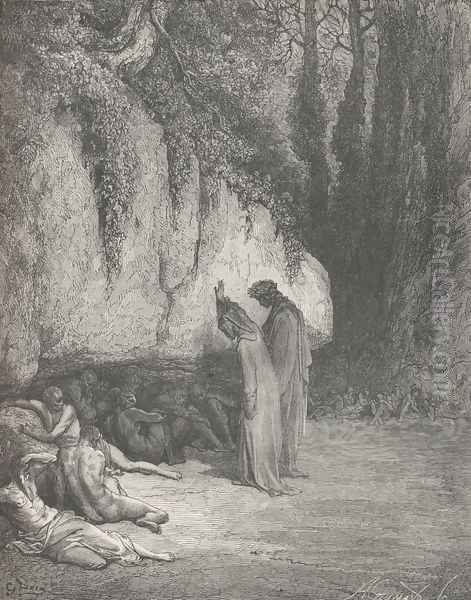 Belacqua, now for thee I grieve no more. (Canto IV., line 128) Oil Painting by Gustave Dore