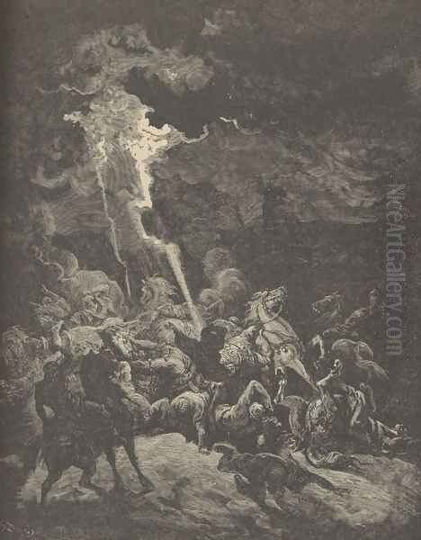 Elijah Destroying The Messengers Of Ahaziah Oil Painting by Gustave Dore