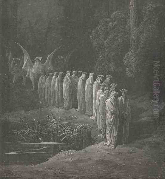 By two and two, with flower-de-luces crown'd. (Canto XXIX., line 90) Oil Painting by Gustave Dore